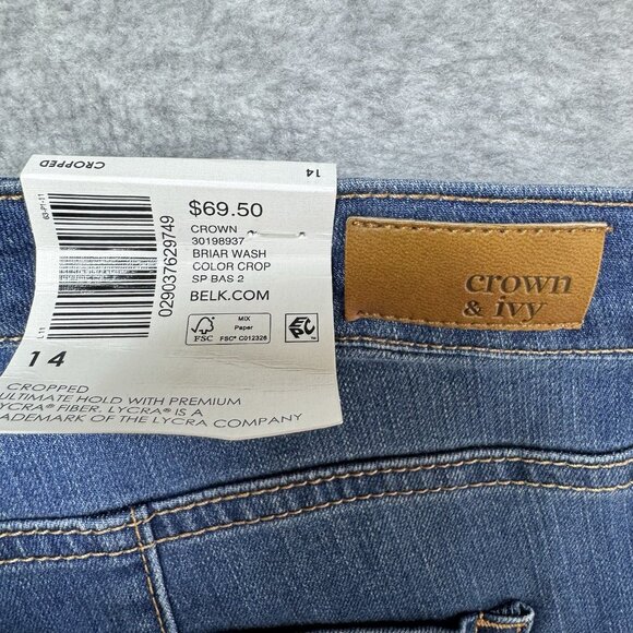 NWT Crown & Ivy Jeans Womens 14 High Rise Skinny Crop Ruffle Slit Raw Hem Denim - Picture 7 of 12